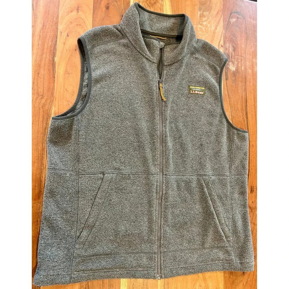LL Bean Sweater Fleece Vest Mens Large Gray Full Zip Recycled 504672 Heather